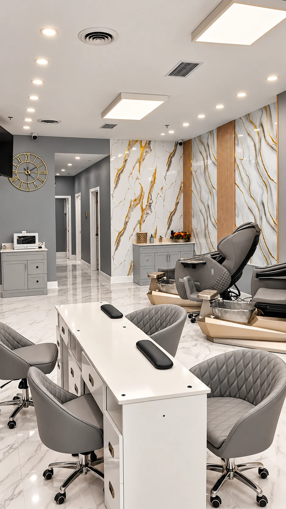 Manicure station and pedicure chairs inside V & V Nails